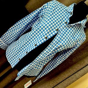 NWT Boys LS blue plaid shirt